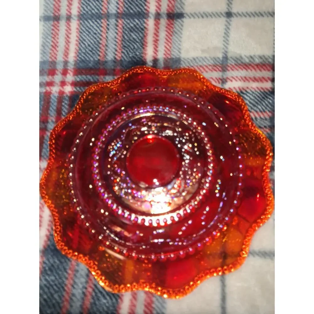 Vintage Amberlina Carnival Glass Domed Butter Dish Beaded Holly Summit UV